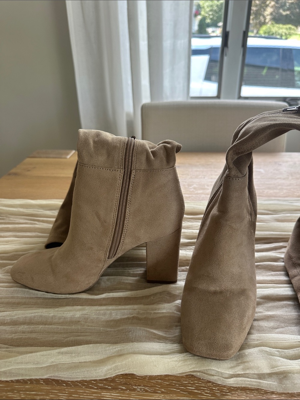 bp Taupe Suede Block Heel Ankle Booties